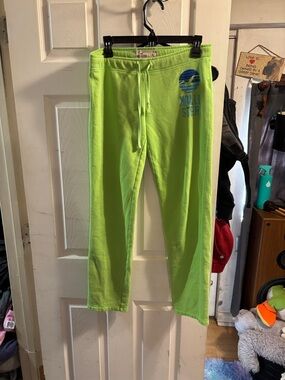 Hollister Neon Lime Green Sweatpants with Blue Logo